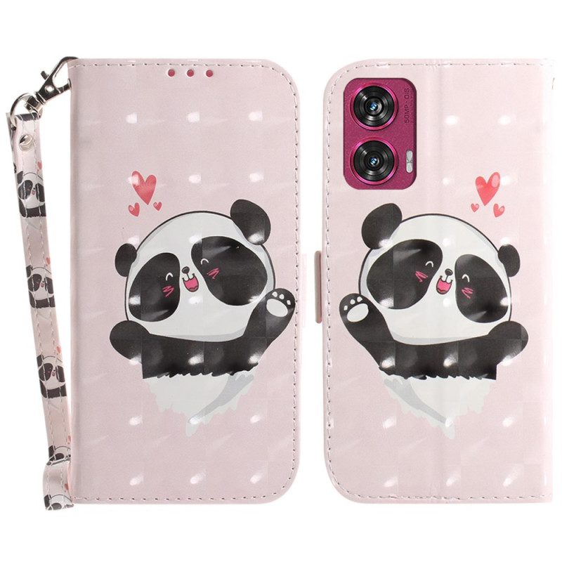 Kotelot Motorola Edge 50 Fusion Puhelinkuoret Panda Love Hihnalla