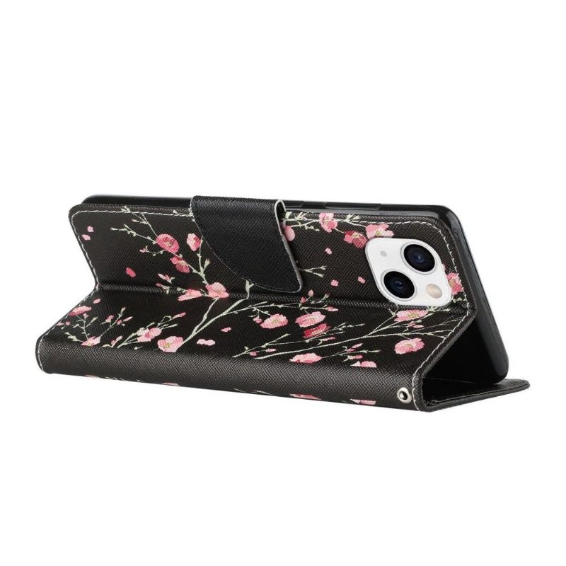 Flip Case iPhone 13 Hemming Musta Japanilainen Aprikoosi