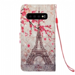 Nahkakotelo Samsung Galaxy S10 Kukat Ja Eiffel-torni