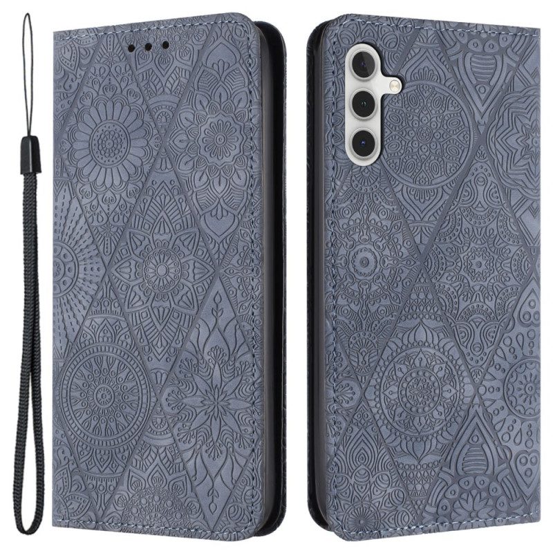 Nahkakotelo Samsung Galaxy A15 5g Patchwork Hihnalla