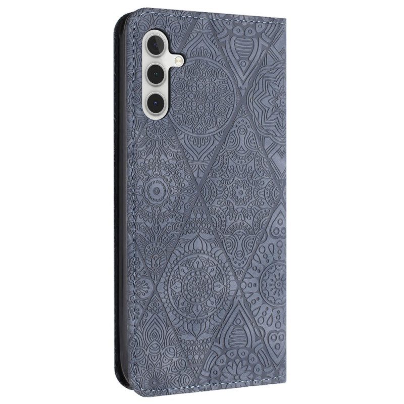 Nahkakotelo Samsung Galaxy A15 5g Patchwork Hihnalla