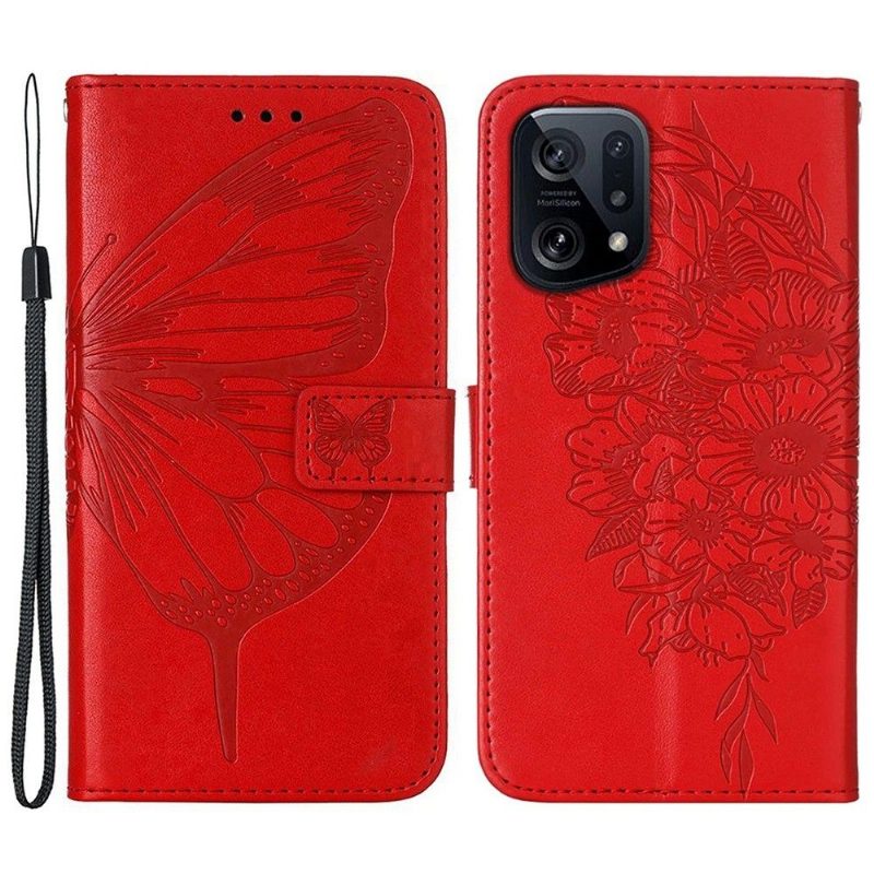 Kotelot Oppo Find X5 Butterfly Flower -korttikotelo