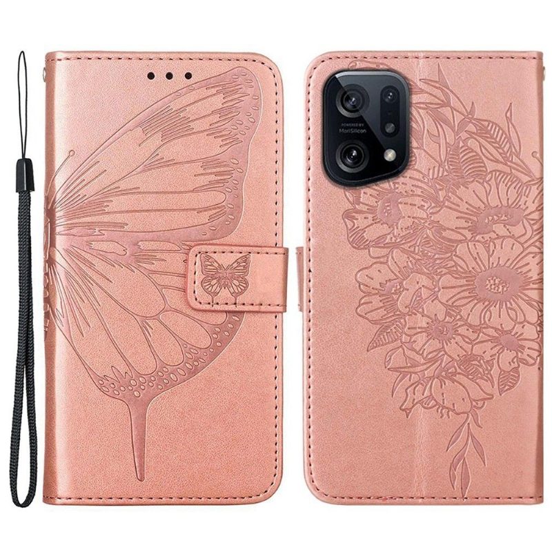 Kotelot Oppo Find X5 Butterfly Flower -korttikotelo