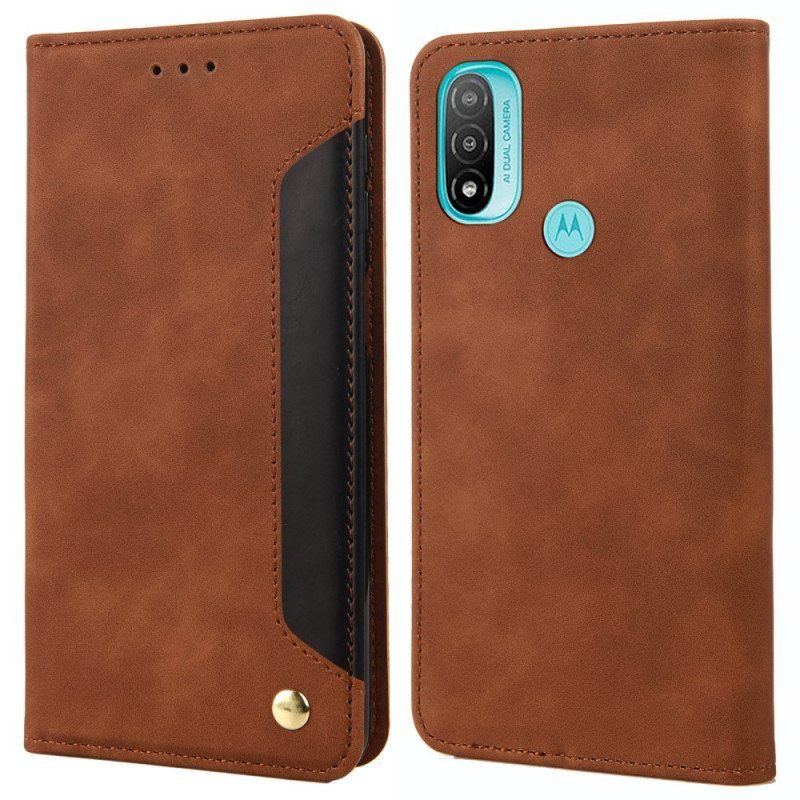 Puhelinkuoret Moto E40 / E30 / E20 Kotelot Flip Kaksisävyinen Business Leather -efekti