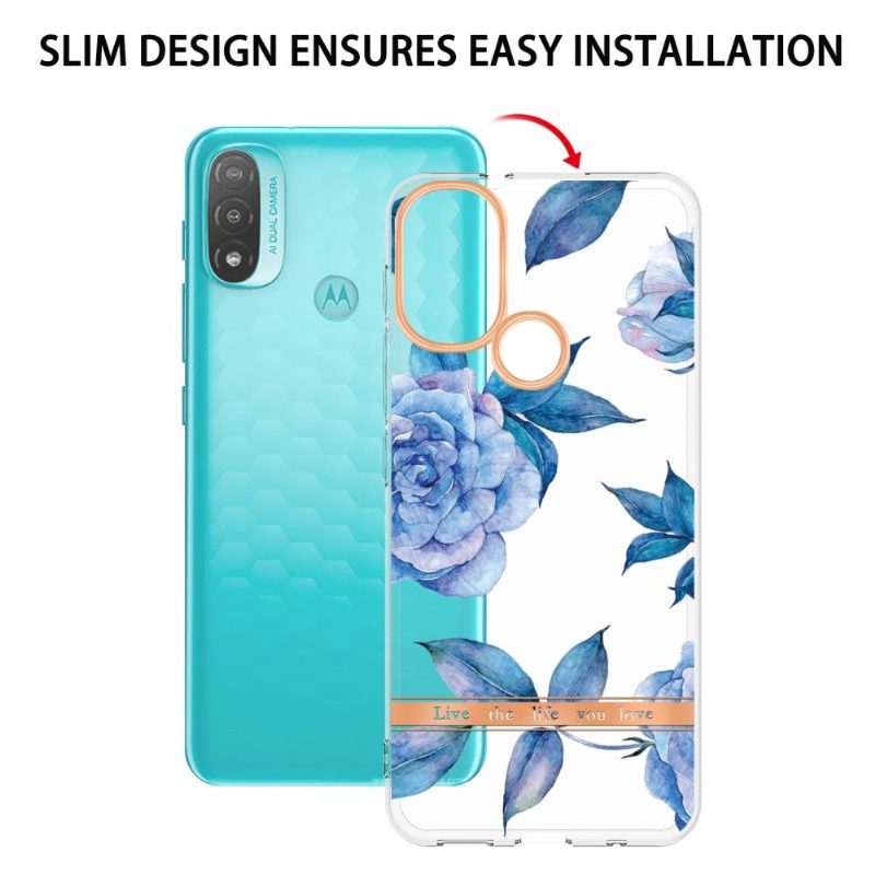 Case Motorola Moto E20 / E30 / E40 Murtumaton Puhelinkuoret Peony Blue