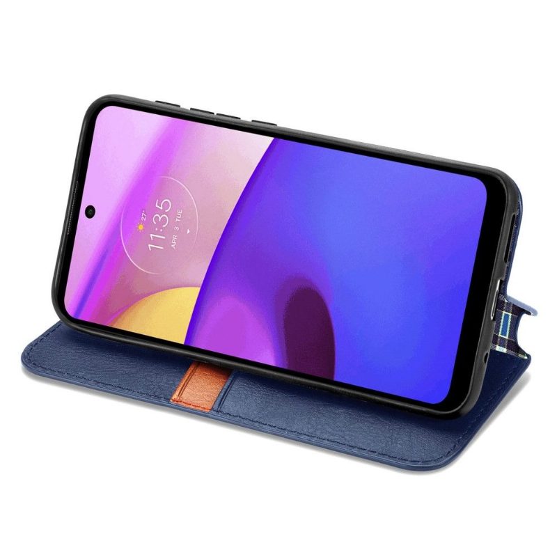 Flip Case Motorola Moto E20 / E30 / E40 Hemming Kub Design -korttikotelo