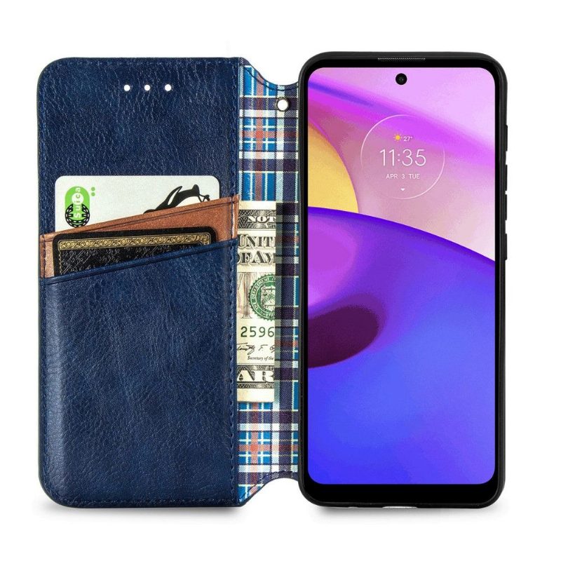 Flip Case Motorola Moto E20 / E30 / E40 Hemming Kub Design -korttikotelo