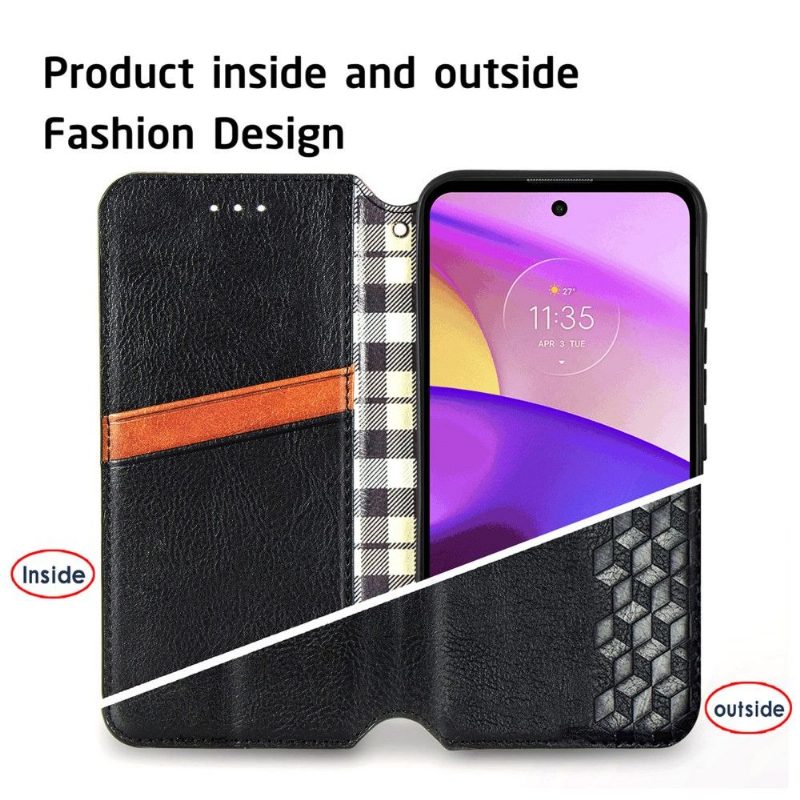 Flip Case Motorola Moto E20 / E30 / E40 Hemming Kub Design -korttikotelo