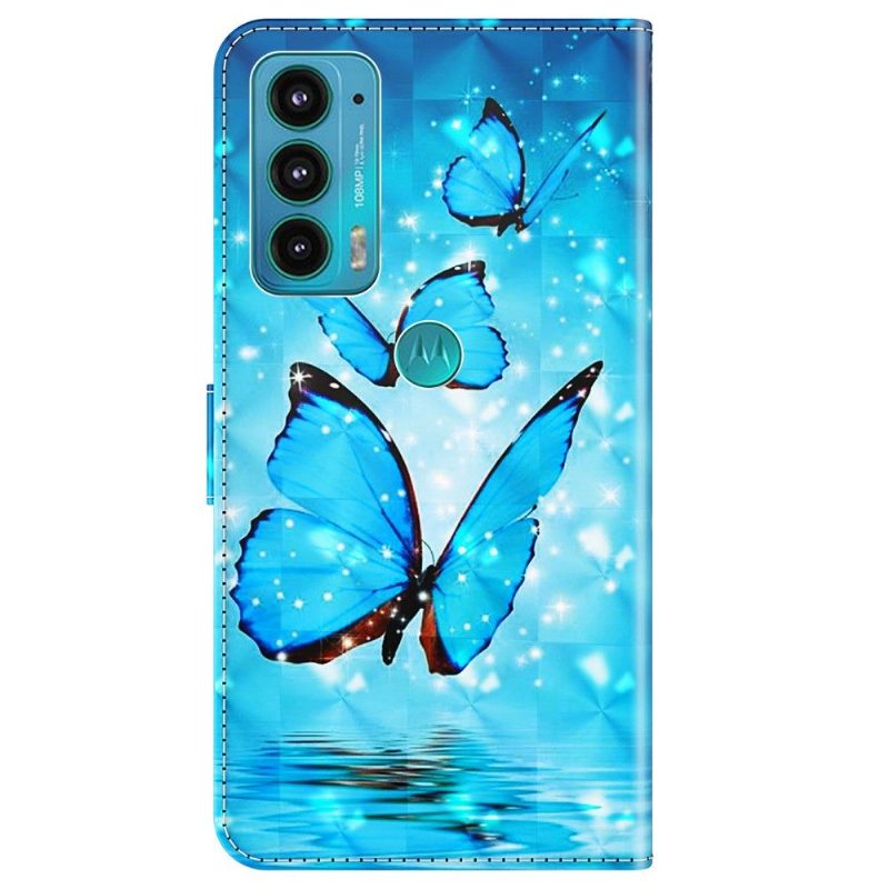 Flip Case Motorola Moto E20 / E30 / E40 Hemming Sparkling Blue Butterflies