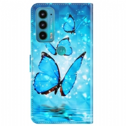 Flip Case Motorola Moto E20 / E30 / E40 Hemming Sparkling Blue Butterflies