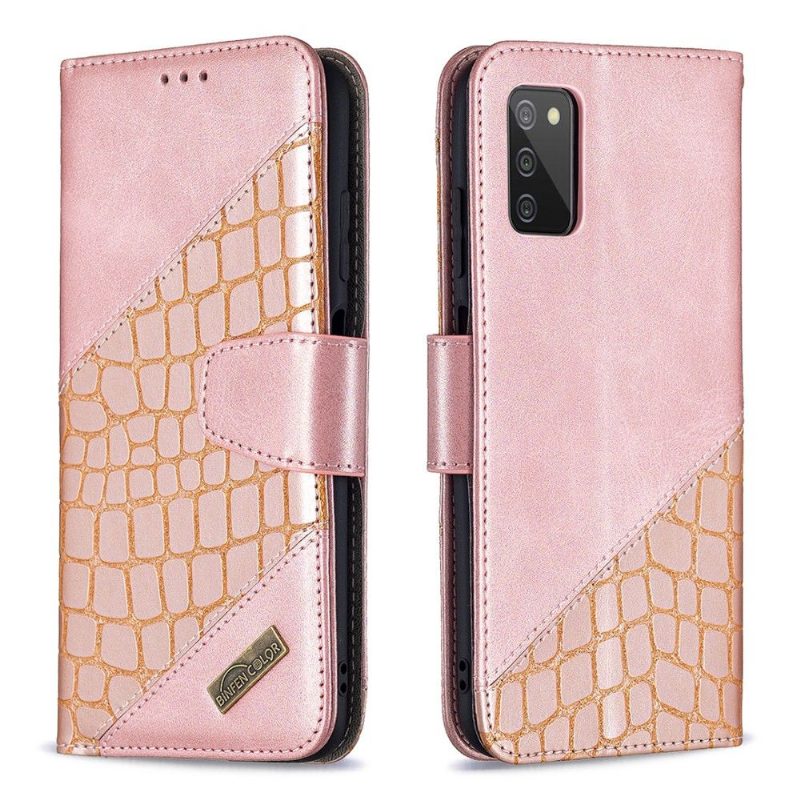 Flip Case Samsung Galaxy A03s Hemming Croc Aspect -nahkaefekti