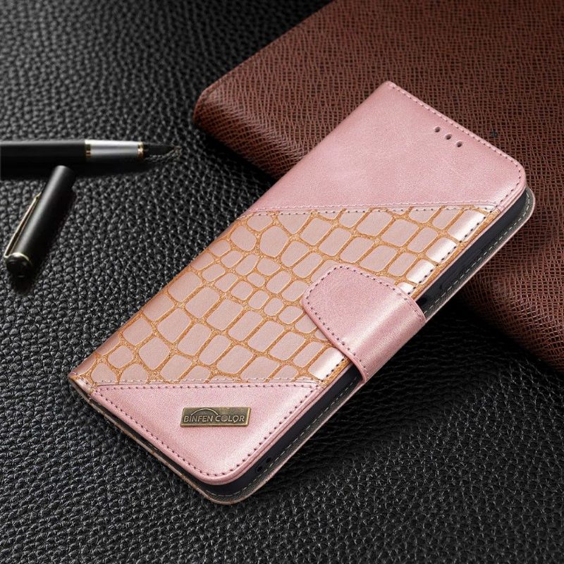 Flip Case Samsung Galaxy A03s Hemming Croc Aspect -nahkaefekti