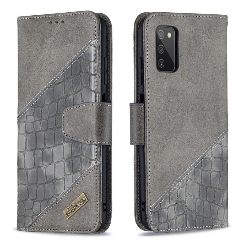 Flip Case Samsung Galaxy A03s Hemming Croc Aspect -nahkaefekti