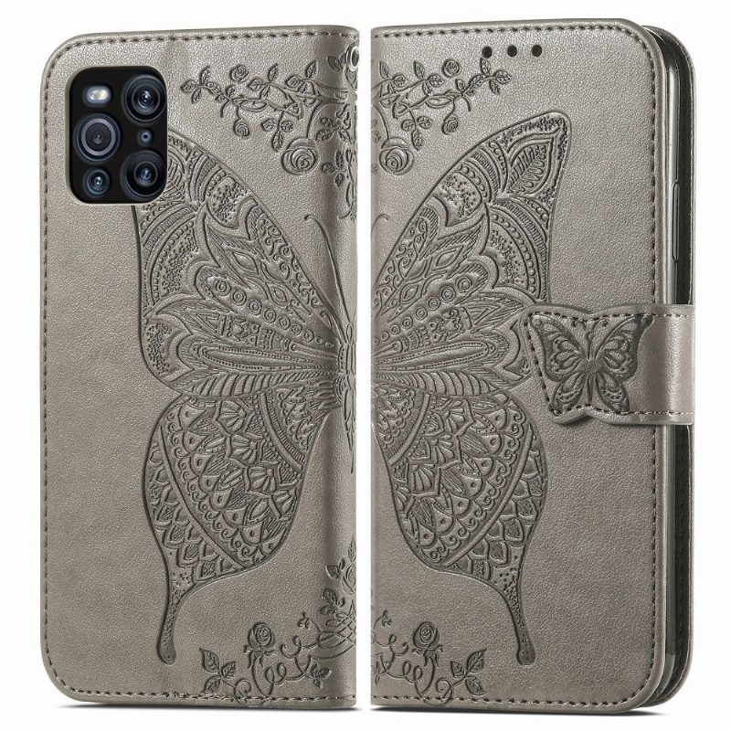 Flip Case Oppo Find X3 Pro Hemming Butterfly Relief