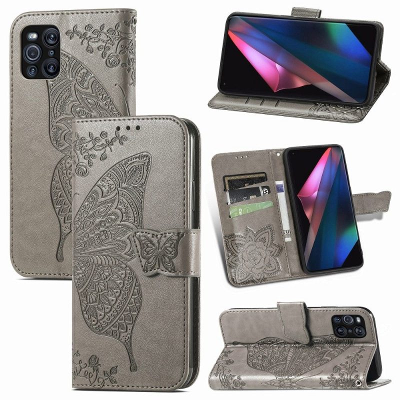 Flip Case Oppo Find X3 Pro Hemming Butterfly Relief