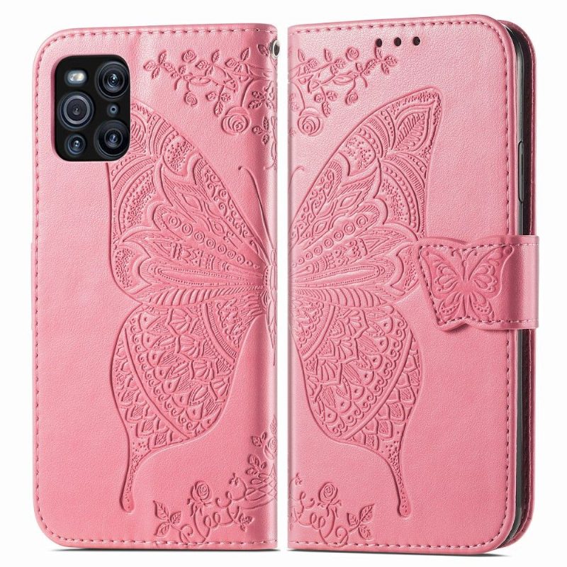 Flip Case Oppo Find X3 Pro Hemming Butterfly Relief