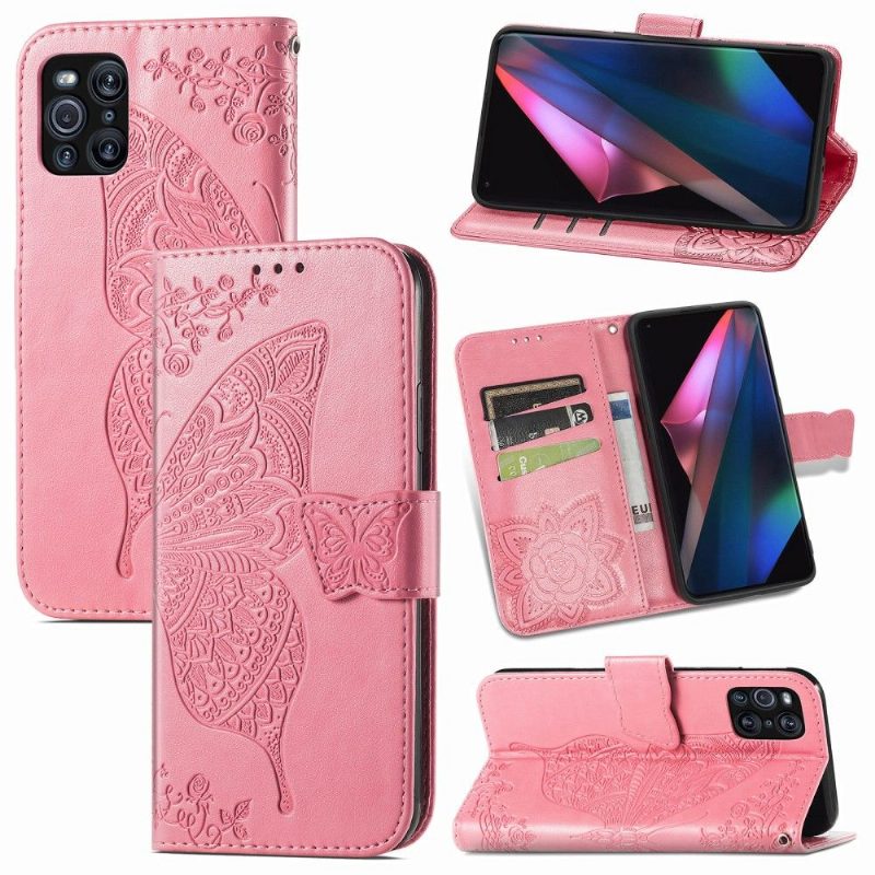 Flip Case Oppo Find X3 Pro Hemming Butterfly Relief