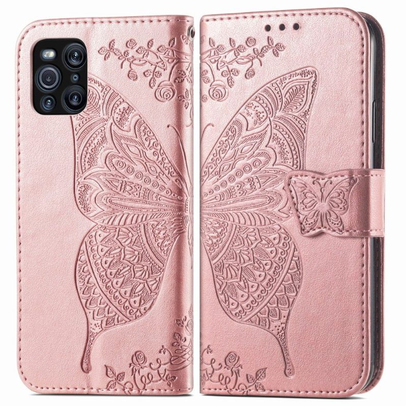 Flip Case Oppo Find X3 Pro Hemming Butterfly Relief