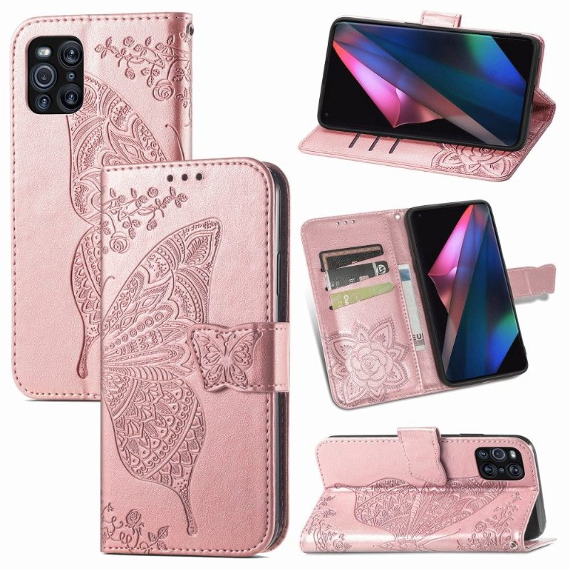 Flip Case Oppo Find X3 Pro Hemming Butterfly Relief