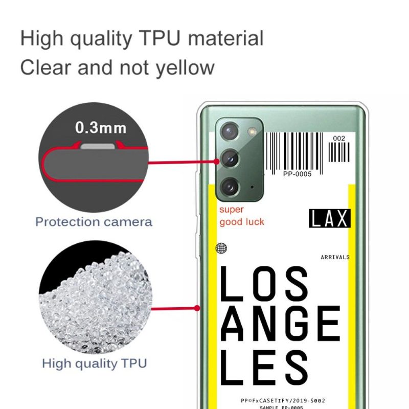 Kuori Samsung Galaxy Note 20 Alkuperäinen Boarding Pass 08 Los Angeles
