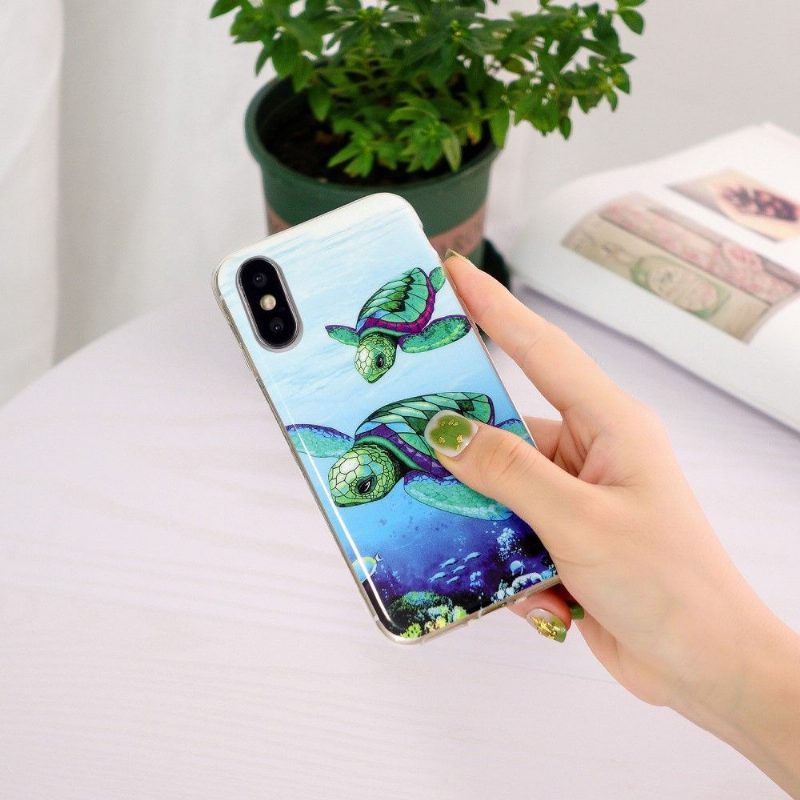 Case iPhone X / XS Murtumaton Puhelinkuoret Fluoresoivat Kilpikonnat