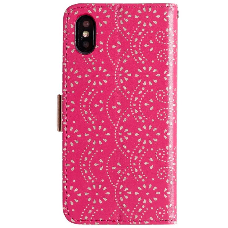 Flip Case iPhone X / XS Hemming Pitsikuvio Hihnalla