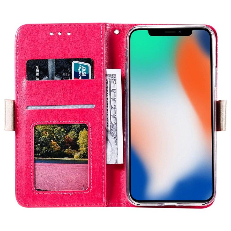 Flip Case iPhone X / XS Hemming Pitsikuvio Hihnalla