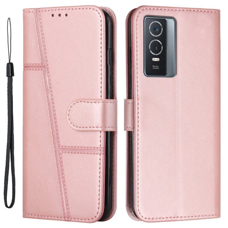 Flip Case Vivo Y76 5G Suojaketju Kuori Strappy Geo Leather Effect