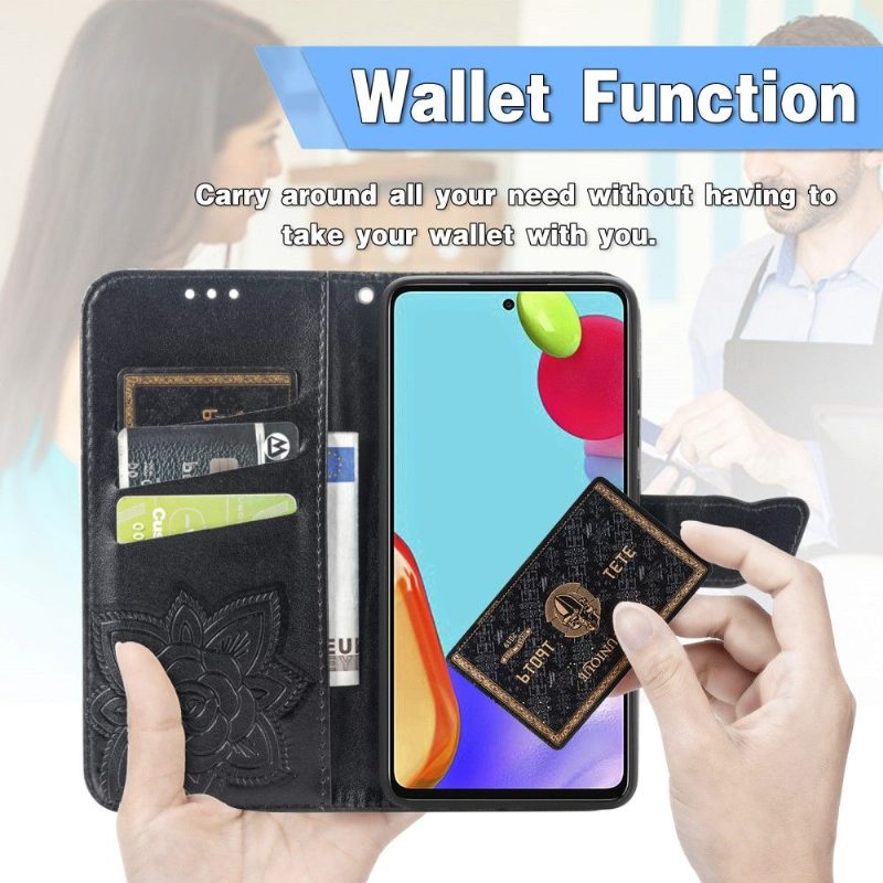 Nahkakotelo Samsung Galaxy A52 5G / A52 4G / A52s 5G Murtumaton Puhelinkuoret Butterfly Relief