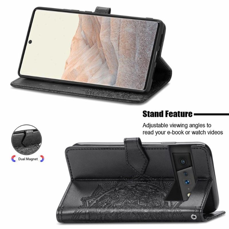 Kotelot Google Pixel 6 Pro Mandala Relief Faux Leather