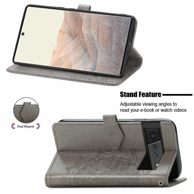 Kotelot Google Pixel 6 Pro Mandala Relief Faux Leather