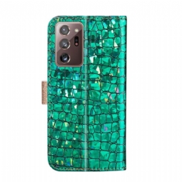 Nahkakuori Samsung Galaxy Note 20 Ultra Hemming Croc Effect Glamour Paljetteja