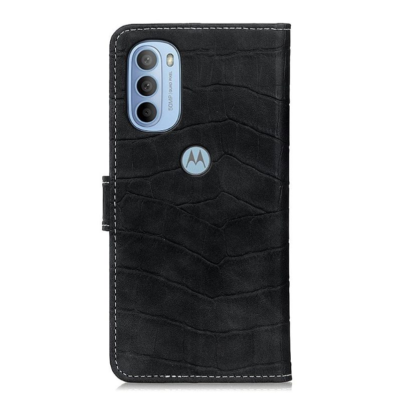 Flip Case Motorola Moto G31 / Moto G41 Hemming Croco Look -ompelu