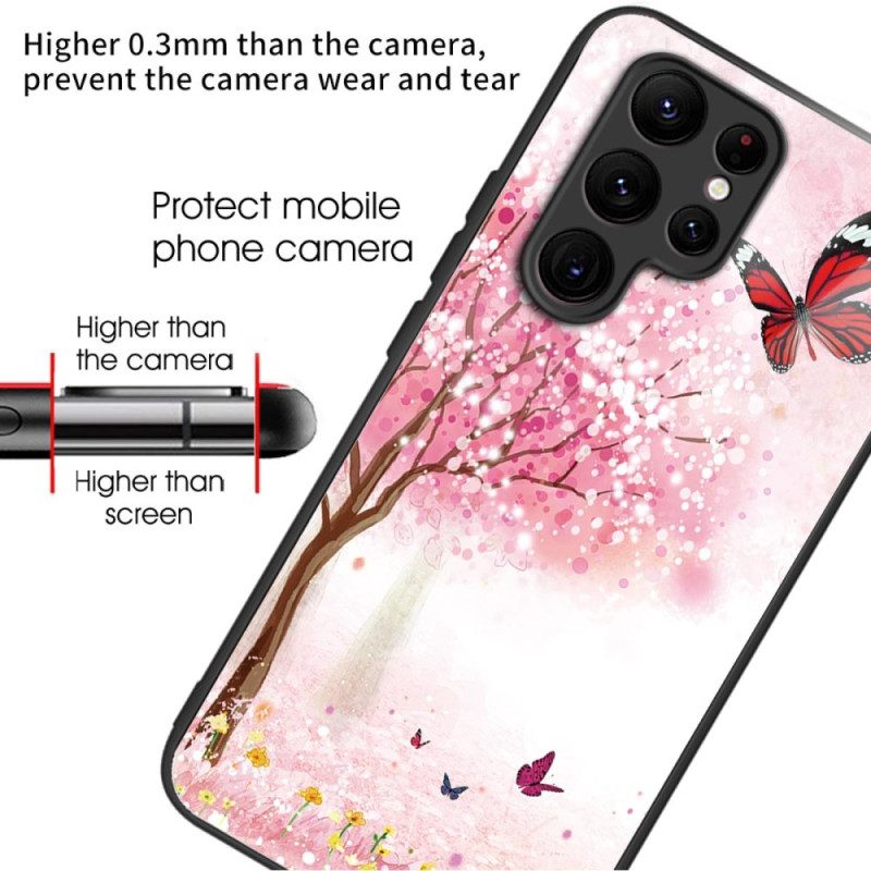 Kuori Samsung Galaxy S24 Ultra 5g Tempered Glass Cherry Blossoms Suojakuori