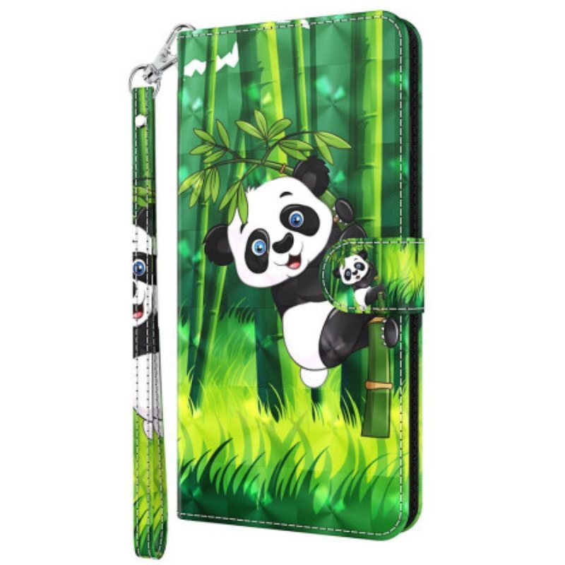 Kotelot Oppo A54 5G / A74 5G Suojaketju Kuori Panda Ja Bambu Kaulanauhalla