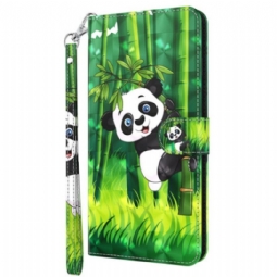 Kotelot Oppo A54 5G / A74 5G Suojaketju Kuori Panda Ja Bambu Kaulanauhalla