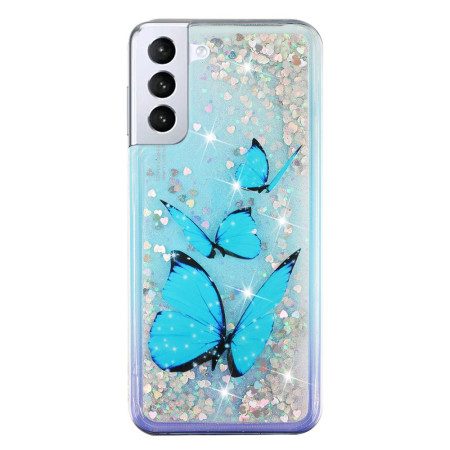 Kuori Samsung Galaxy S24 Plus 5g Blue Butterflies Liquid Glitter