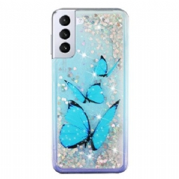 Kuori Samsung Galaxy S24 Plus 5g Blue Butterflies Liquid Glitter