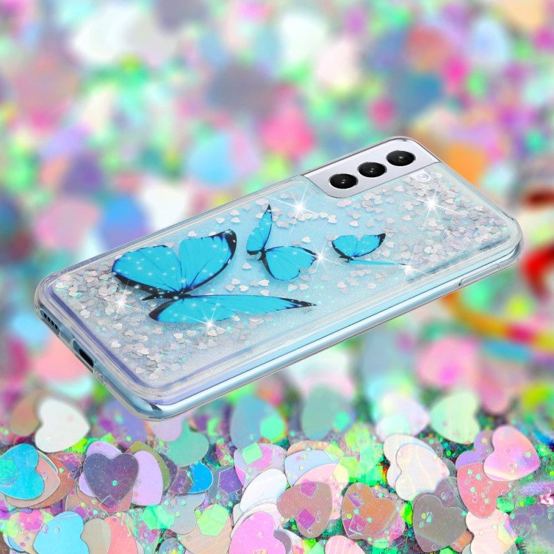 Kuori Samsung Galaxy S24 Plus 5g Blue Butterflies Liquid Glitter