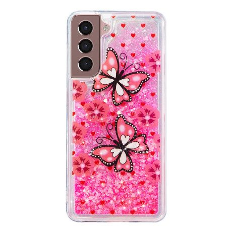 Kuori Samsung Galaxy S24 Plus 5g Red Butterflies Liquid Glitter Suojakuori