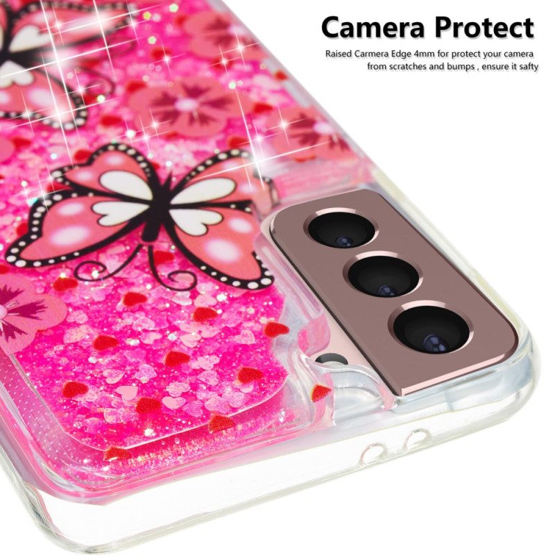 Kuori Samsung Galaxy S24 Plus 5g Red Butterflies Liquid Glitter Suojakuori