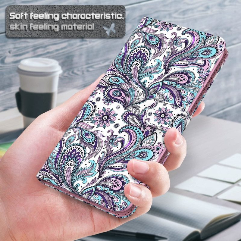 Nahkakotelo Google Pixel 8 Paisley-kuvio Hihnalla