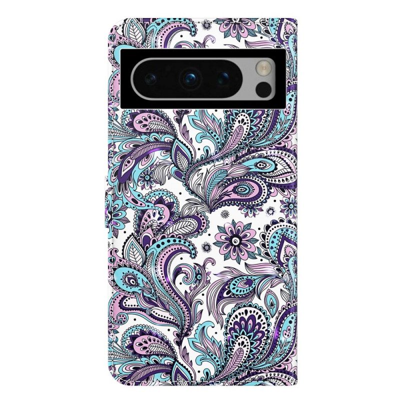 Nahkakotelo Google Pixel 8 Paisley-kuvio Hihnalla