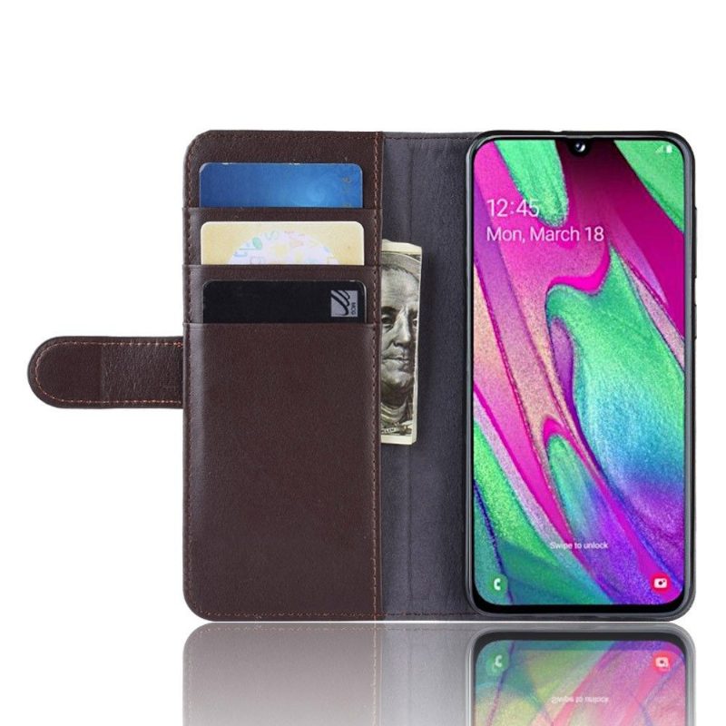 Kuoret Samsung Galaxy A40 Alkuperäinen Premium Leather - Ruskea