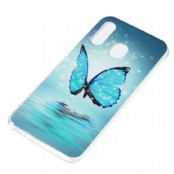 Kuori Samsung Galaxy A40 Luminous Blue Butterfly