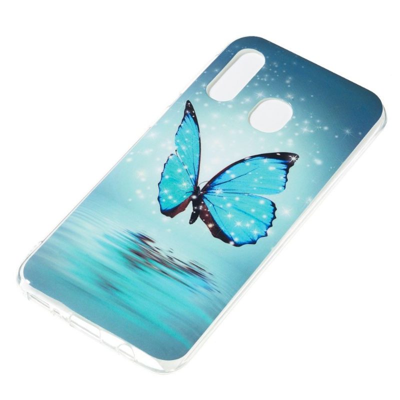 Kuori Samsung Galaxy A40 Luminous Blue Butterfly