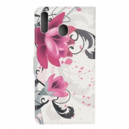 Nahkakuori Samsung Galaxy A40 Hemming Kotelot Flip Lotus Flower