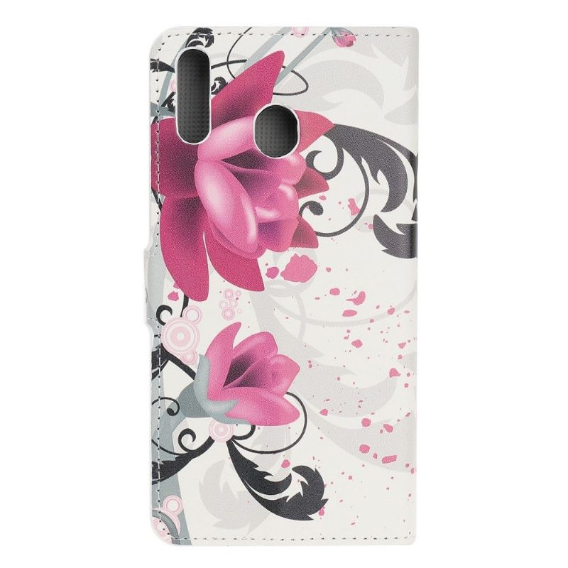 Nahkakuori Samsung Galaxy A40 Hemming Kotelot Flip Lotus Flower