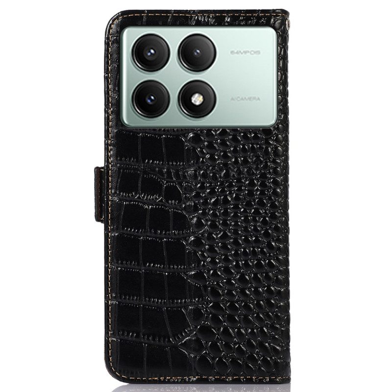 Kotelot Poco X6 Pro 5g Puhelinkuoret Crocodile Texture -lompakko Rfid-estolla