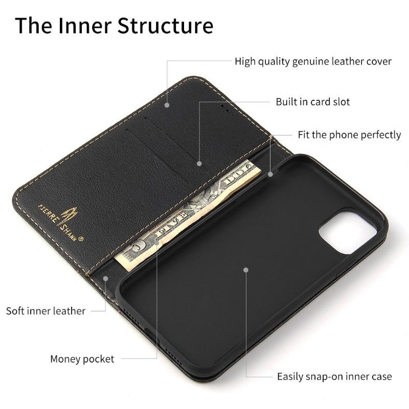 Flip Case iPhone 11 Pro Hemming Aitoa Nahkaa Paljastavat Saumat